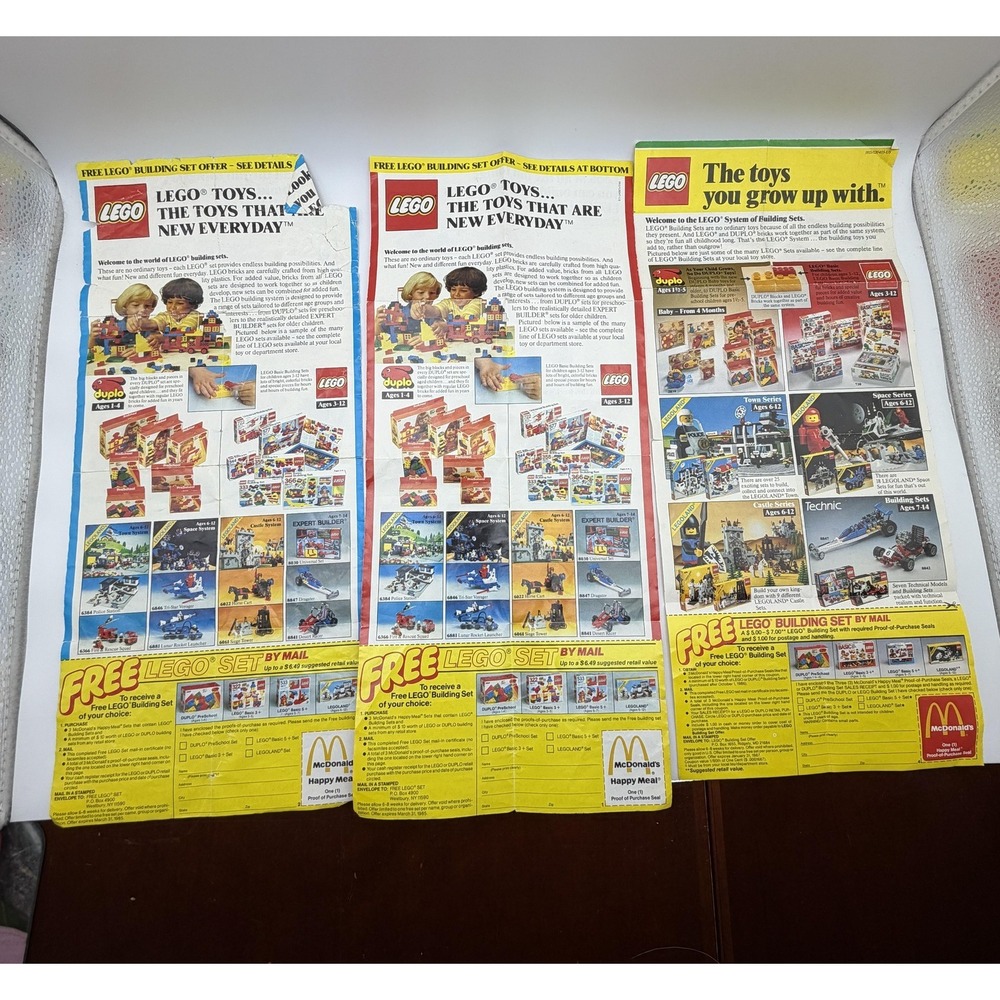 Vintage McDonald's LEGO Happy Meal Paper Signs Lot of 3 Free Set Mail-In